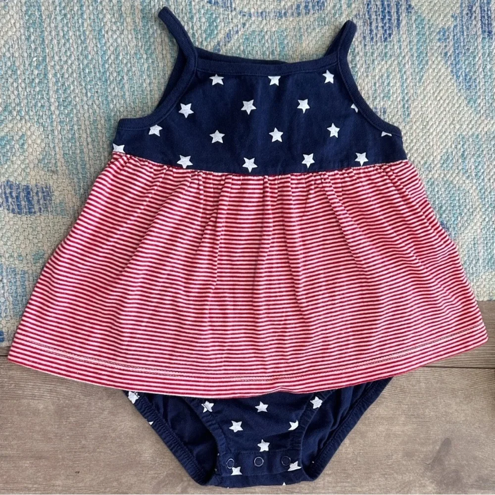 New Carter's Baby Toddler Girls American Flag Cotton Romper Dress Patriotic